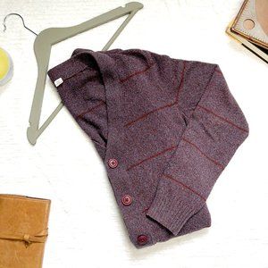 BDG Red Cardigan with Thin Horizontal Stripes